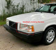 Volvo 740, Headlight molding without wiper shaft hole Left side/Driver side 1392087